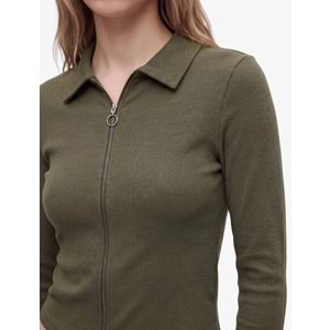 Uzun Kollu Kaşkorse Polo Yaka Tişört 7WAL10132IK - KOTON - HAKİ - S