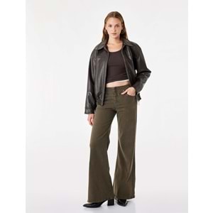 İspanyol Paça Cepli Denim Pantolon - Flare Jeans 7WAL40027MW - KOTON - KOYU HAKİ - 40