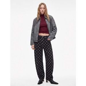 Puantiye Desenli Barrel Pantolon - Barrel Jeans 7WAL40070MW - KOTON - EKRU DESENLİ - 34
