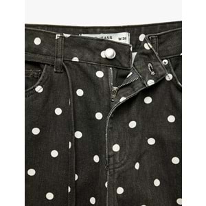 Puantiye Desenli Barrel Pantolon - Barrel Jeans 7WAL40070MW - KOTON - EKRU DESENLİ - 34