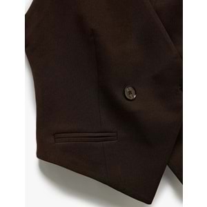 Kadın Giyim Düğmeli Kolsuz V Yaka Blazer Yelek - KOTON - 6WAK20013UW - KAHVERENGİ - 36