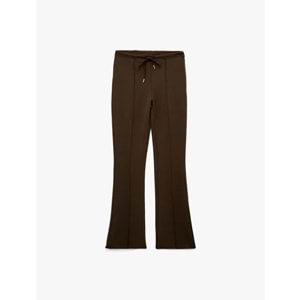 Kadın Giyim Pamuklu Beli Bağcıklı Nervürlü İspanyol Paça Eşofman Altı - KOTON - 6WAK30007EK - KAHVERENGİ - L