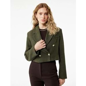 Kadın Giyim Uzun Kollu Kruvaze Düğmeli Oversize Blazer Ceket - KOTON - 6WAK50011UW - HAKİ DESENLİ - 42