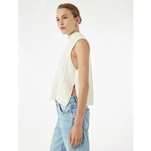 Kadın Giyim Dik Yaka Kolsuz Desenli Triko Süveter 6WAK20028HT