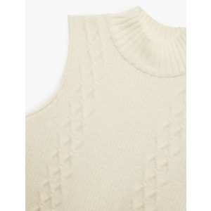 Kadın Giyim Dik Yaka Kolsuz Desenli Triko Süveter 6WAK20028HT