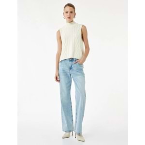 Kadın Giyim Dik Yaka Kolsuz Desenli Triko Süveter 6WAK20028HT