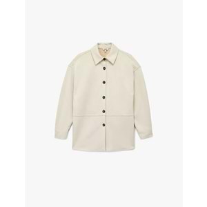 Kadın Giyim Kruvaze Uzun Kollu Düğmeli Suni Süet Gömlek Ceket - KOTON - 6WAK20204EW - Taş - 34