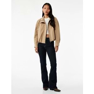 Kadın Giyim Uzun Kollu Dik Yaka Oversize Bomber Ceket - KOTON - 6WAL20137IW - BEJ - 40