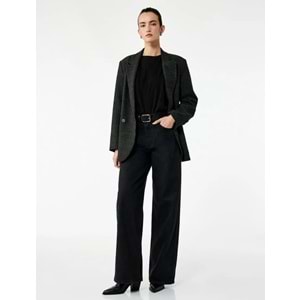 Kadın Giyim Yüksek Bel Pamuklu Düğmeli Geniş Paça Jean Pantolon - Wide Leg Jeans - KOTON - 6WAL40005MD - SİYAH - 27/32