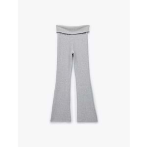 Kadın Giyim Viskon Karışımlı Yüksek Bel İspanyol Paça Tayt Pantolon - KOTON - 6WAL40029IK - GRİ - L