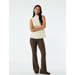 Kadın Giyim Kaşkorse Kumaş Viskon Karışımlı İspanyol Paça Yüksek Bel Pantolon - KOTON - 6WAL40030IK - KAHVERENGİ - S