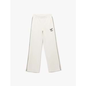 Kadın Giyim Pamuklu Şardonlu Biyeli Baskılı Beli Lastikli Geniş Paça Eşofman Altı - KOTON - 6WAL40045IK - EKRU - M