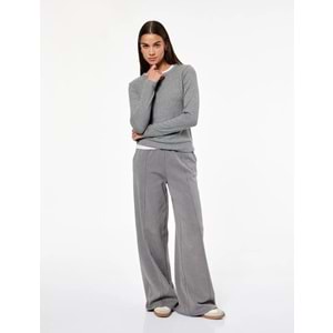 Kadın Giyim Şardonlu Rahat Kalıp Nervürlü Cepli Beli Lastikli Geniş Paça Eşofman Altı - KOTON - 6WAL40084IK - GRİ - XL
