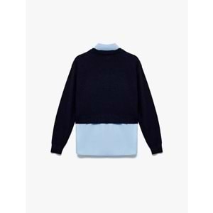 Kadın Giyim Uzun Kollu Gömlek Yaka Saç Örgü Dokulu Viskon Karışımlı Kazak - KOTON - 6WAL90003IT - LACİVERT - S