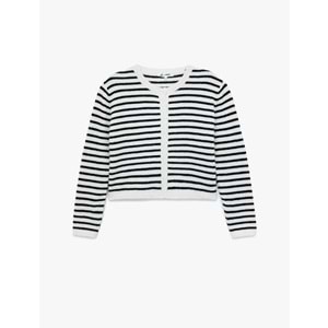 Kadın Giyim Uzun Kollu Düğmeli Bisiklet Yaka Çizgili Triko Hırka - KOTON - 6WAL90019IT - EKRU ÇİZGİLİ - M