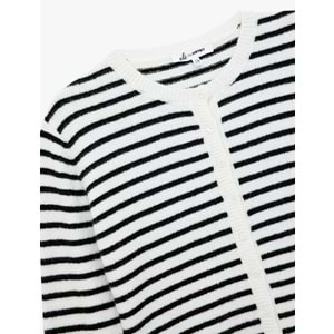 Kadın Giyim Uzun Kollu Düğmeli Bisiklet Yaka Çizgili Triko Hırka - KOTON - 6WAL90019IT - EKRU ÇİZGİLİ - M