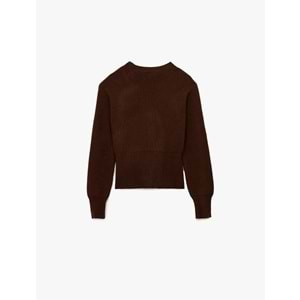 Kadın Giyim Düğmeli V Yaka Uzun Kollu Triko Hırka - KOTON - 6WAL90110HT - KAHVERENGİ - L