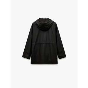 Kadın Giyim Cepli Beli Bağlamalı Uzun Kollu Fermuarlı Kapüşonlu Yağmurluk - KOTON - 6WAK00007EW - SİYAH - 34