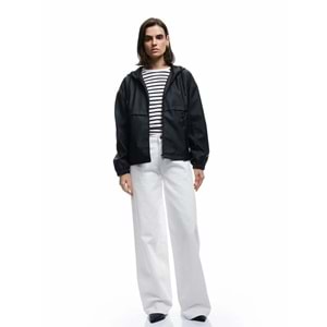 Kadın Giyim Fermuarlı Kapüşonlu Uzun Kollu Suni Deri Yağmurluk - KOTON - 6WAK00008EW - SİYAH - 40