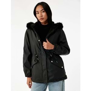 Kadın Giyim Polar Astarlı Cepli Çıkarılabilir Suni Kürk Aksesuar Detaylı Kapüşonlu Anorak Mont - KOTON - 6WAK00013EW - SİYAH - 34