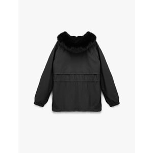 Kadın Giyim Polar Astarlı Cepli Çıkarılabilir Suni Kürk Aksesuar Detaylı Kapüşonlu Anorak Mont - KOTON - 6WAK00013EW - SİYAH - 34