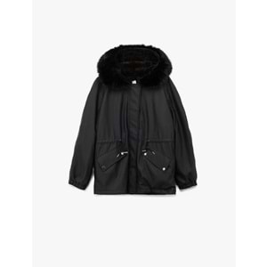 Kadın Giyim Polar Astarlı Cepli Çıkarılabilir Suni Kürk Aksesuar Detaylı Kapüşonlu Anorak Mont - KOTON - 6WAK00013EW - SİYAH - 34