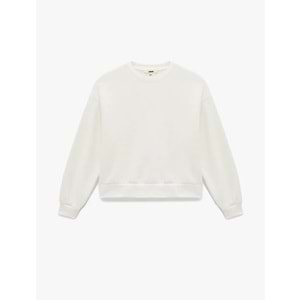 Kadın Giyim Üç İplik Şardonlu Uzun Kollu Bisiklet Yaka Basic Sweatshirt - KOTON - 6WAK10002PK - BEYAZ - S