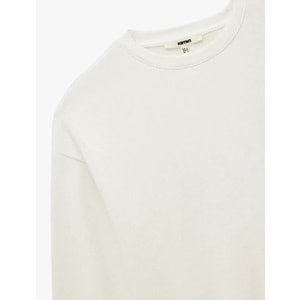 Kadın Giyim Üç İplik Şardonlu Uzun Kollu Bisiklet Yaka Basic Sweatshirt - KOTON - 6WAK10002PK - BEYAZ - S