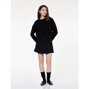 Kadın Giyiim Regular Fit Üç İplik Uzun Kollu Bisiklet Yaka Basic Sweatshirt - KOTON - 6WAK10033EK - SİYAH - XS