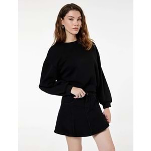 Kadın Giyiim Regular Fit Üç İplik Uzun Kollu Bisiklet Yaka Basic Sweatshirt - KOTON - 6WAK10033EK - SİYAH - XS