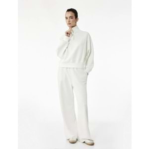 Kadın Giyim Rahat Kalıp Modal Kumaş Uzun Kollu Dik Yaka Yarım Fermuarlı Sweatshirt - KOTON - 6WAK10098EK - BEYAZ - XL