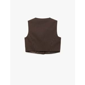 Kadın Giyim Kolsuz Cepli V Yaka Düğmeli Crop Yelek - KOTON - 6WAK20011PW - KAHVERENGİ ÇİZGİLİ - 38