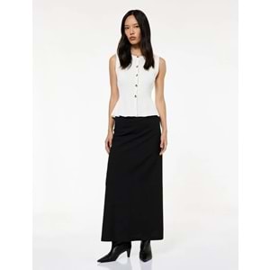 Kadın Giyim Düğmeli Bisiklet Yaka Peplum Kesim Triko Yelek - KOTON - 6WAK30022HT - EKRU - XL