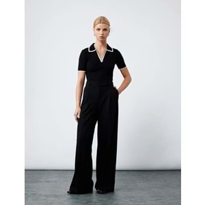 Kadın Giyim Pile Detaylı Cepli Yüksek Bel Palazzo Pantolon - KOTON - 6WAK40055UW - SİYAH - 40