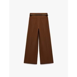 Kadın Giyim Pileli Kemerli Geniş Paça Palazzo Kumaş Pantolon - KOTON - 6WAK40090PW - DEVE TÜYÜ - 36