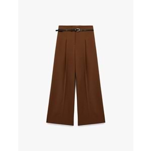 Kadın Giyim Pileli Kemerli Geniş Paça Palazzo Kumaş Pantolon - KOTON - 6WAK40090PW - DEVE TÜYÜ - 42