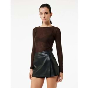 Kadın Giyim Slim Fit Suni Deri Mini Şort Etek - KOTON - 6WAK70012EW - SİYAH - 38