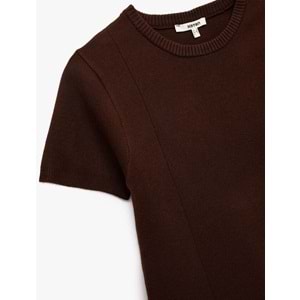 Kadın Giyim Regular Fit Kısa Kollu Bisiklet Yaka A Kesim Mini Triko Elbise - KOTON - 6WAK80007HT - KAHVERENGİ - L