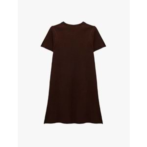 Kadın Giyim Regular Fit Kısa Kollu Bisiklet Yaka A Kesim Mini Triko Elbise - KOTON - 6WAK80007HT - KAHVERENGİ - L