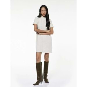 Kadın Giyim Slim Fit Kısa Kollu Dik Yaka Mini Triko Elbise - KOTON - 6WAK80023EK - BEJ - S