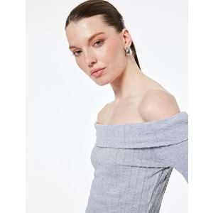 Kadın Giyim Slim Fit Bisiklet Yaka Drapeli Kolsuz Midi Boy Simli Kalem Elbise - KOTON - 6WAK80049EK - GRİ - L