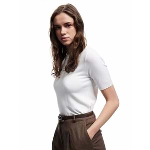 Kadın Giyim Kısa Kollu Bisiklet Yaka Basic Triko Kazak - KOTON - 6WAK90018HT - EKRU - S