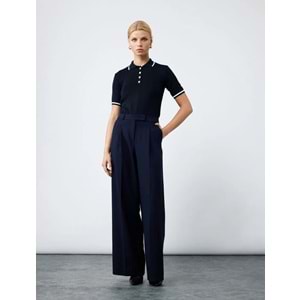 Kadın Giyim Düğmeli Kısa Kollu Polo Yaka Triko Kazak - KOTON - 6WAK90247HT - LACİVERT - S