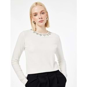 Kadın Giyim Basic Uzun Kollu Fitilli Triko Boğazlı Kazak - KOTON - 6WAK90307HT - EKRU - XL