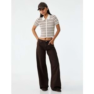 Kadın Giyim Pamuklu Bol Kesim Geniş Paça Jean Pantolon - Loose Straight Fit Jean - KOTON - 6WAL40016MW - KAHVERENGİ - 36