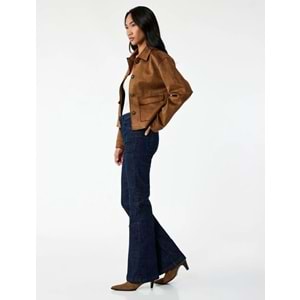 Kadın Giyim Normal Bel Dar Kalıp Cepli İspanyol Paça Jean Pantolon - Flare Jeans - KOTON - 6WAL40085MD - KOYU İNDİGO - 30/32