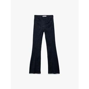 Kadın Giyim Normal Bel Dar Kalıp Cepli İspanyol Paça Jean Pantolon - Flare Jeans - KOTON - 6WAL40085MD - KOYU İNDİGO - 30/32