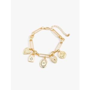 Kadın Aksesuar Kalp Detaylı Sallantılı Zincir Bileklik