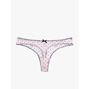 Kadın İç Giyim Kurdele Detaylı Puantiyeli Tül String Külot - KOTON - 6WLK30136MK - PEMBE DESENLİ - L