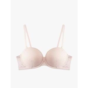 Kadın İç Giyim Çıkarılabilir Askılı Ekstra Dolgulu Maximizer Destekli Dantelli Sütyen - KOTON - 6WLK10023MK - PEMBE - 75B